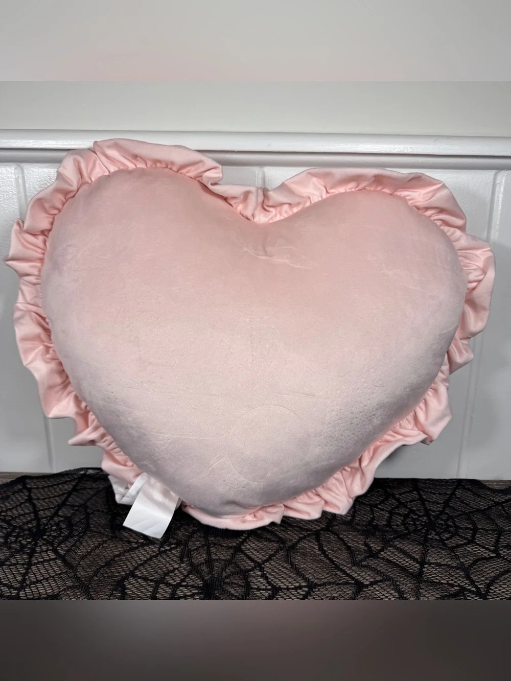 NEW Trick Or Chic Pink Heart with Bedazzled Bats Halloween Pillow